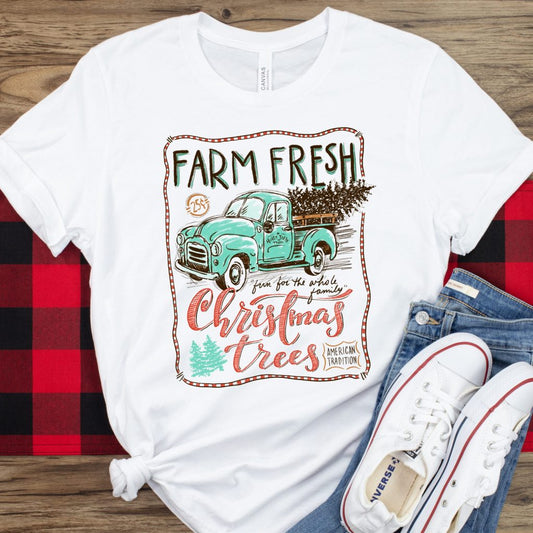 Green truck farm fresh trees